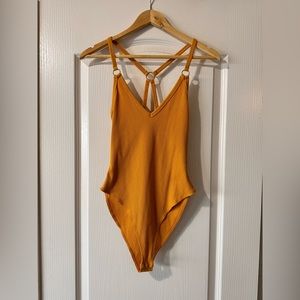 Forever 21 Mustard Yellow Ribbed Tank-Top Bodysuit